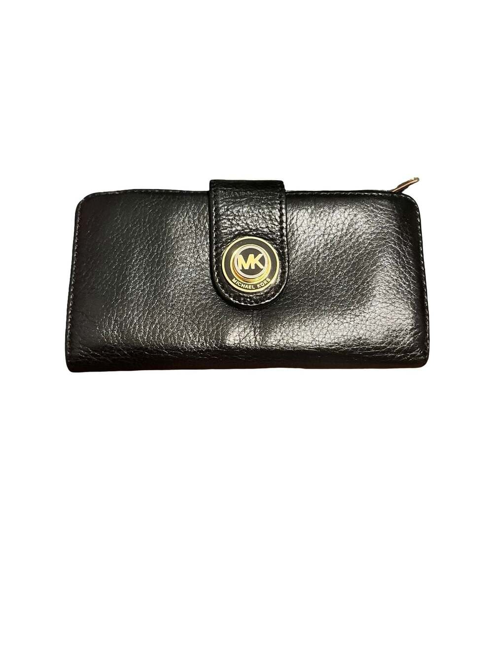Michael Kors Fulton Black Pebbled Leather Bifold Wallet with Gold Logo